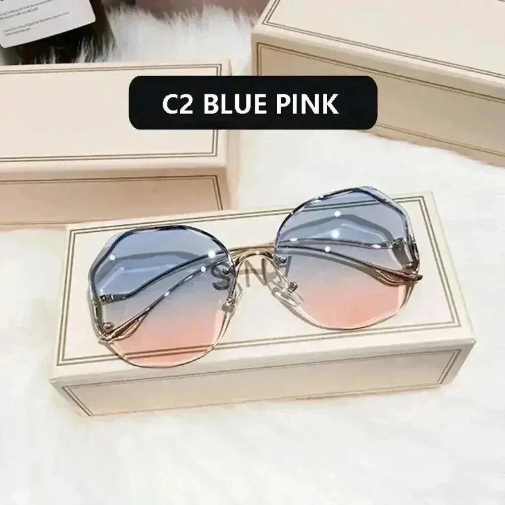 Semi Rimless Frame Sunglasses (Color: Blue Pink)